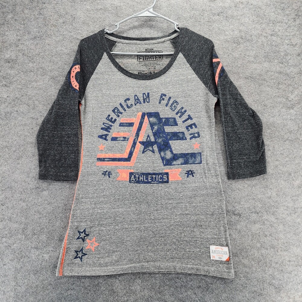 American Fighter Shirt Womens Medium Burnout Gray Short Sleeve Buckle